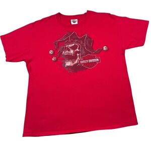 Harley Davidson Red Joker Skull Lone Star Tyler TX Size Large Cotton Hanes Tee
